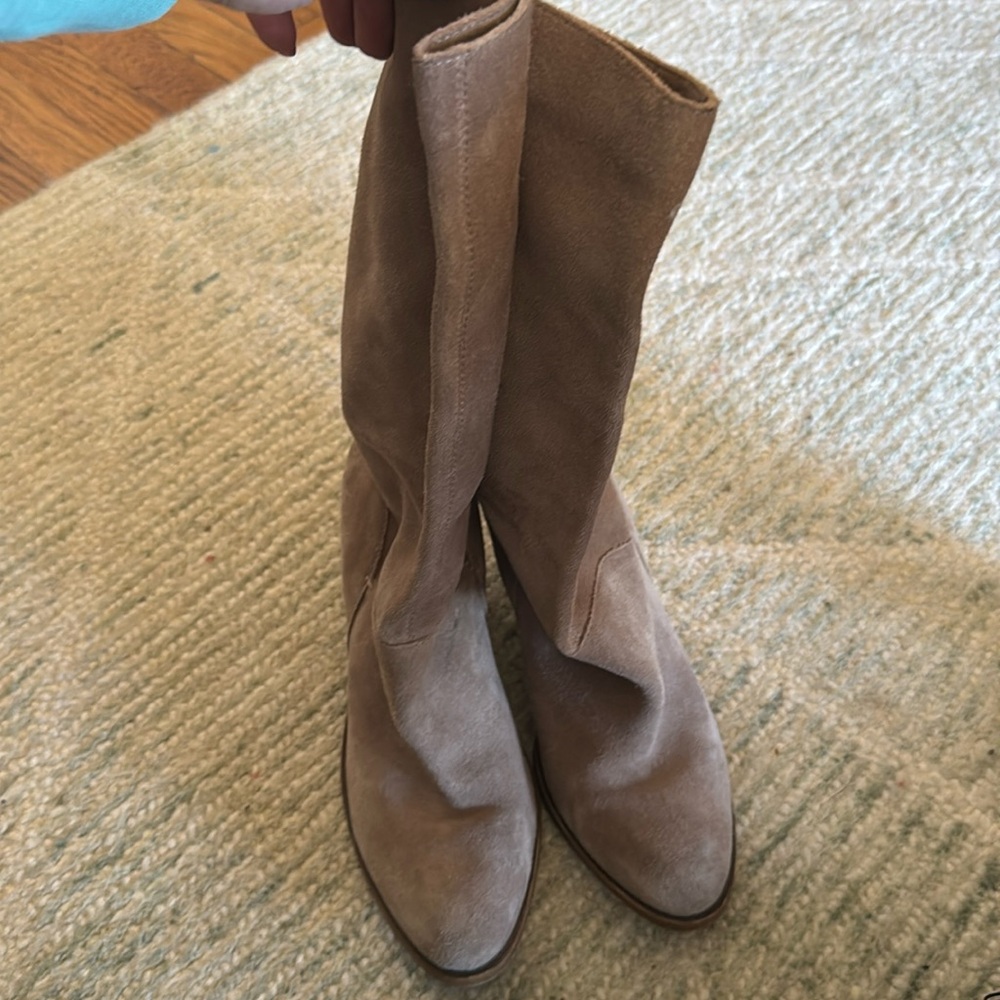 Beige suede heeled boots